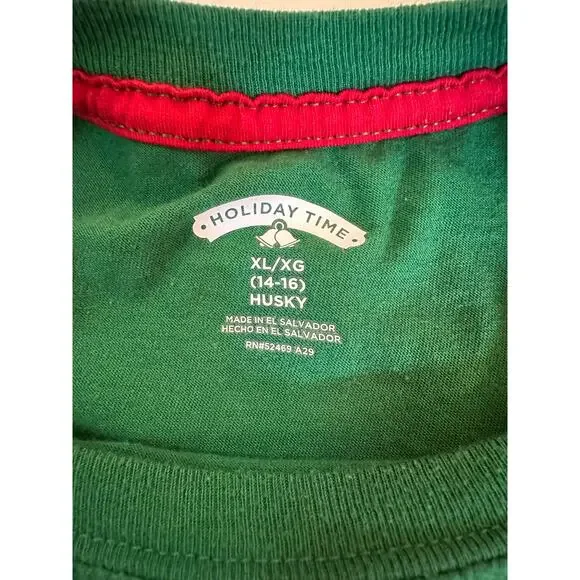 Holiday Time Green Reindeer Lights Tee Youth XL Fun Festive Christmas Top - Picture 4 of 5